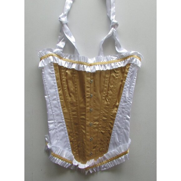 Gold White Ruffled Boned Corset - NEW - Picture 2 of 11